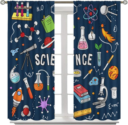 Science Physics Window Curtains, Abstract Math Chemistry Curtain Scientist Graffiti Print Window Treatments for Kids Teens Bedroom Living Room Kitchen Set 2 Panels,42x63 Inches