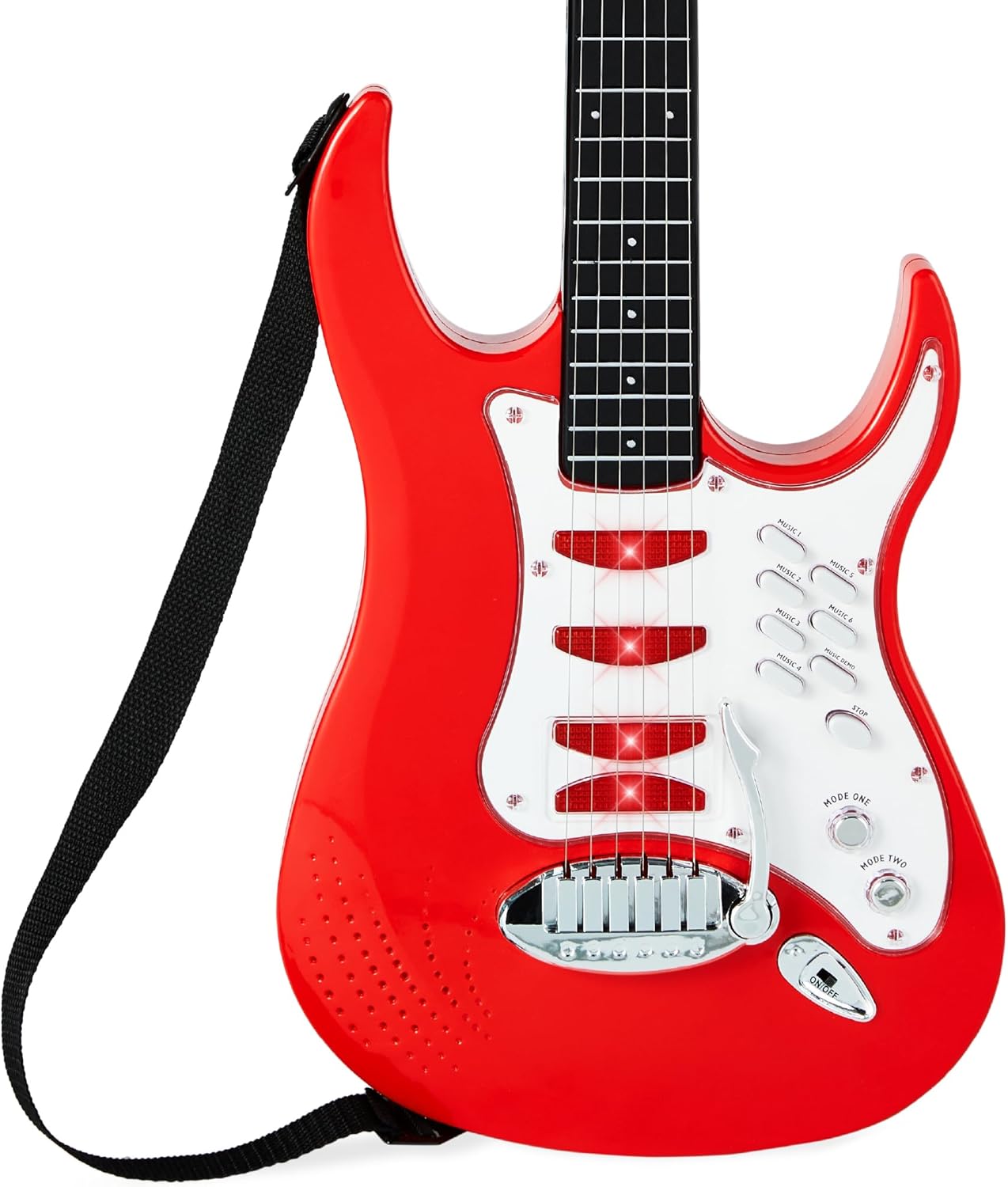 Best Choice Products Kids Electric Guitar Set with Microphone & Amp, Interactive Musical Toy for Boys & Girls, Lights & Sounds, Demo Songs, AUX Input, DIY Stickers - Blue