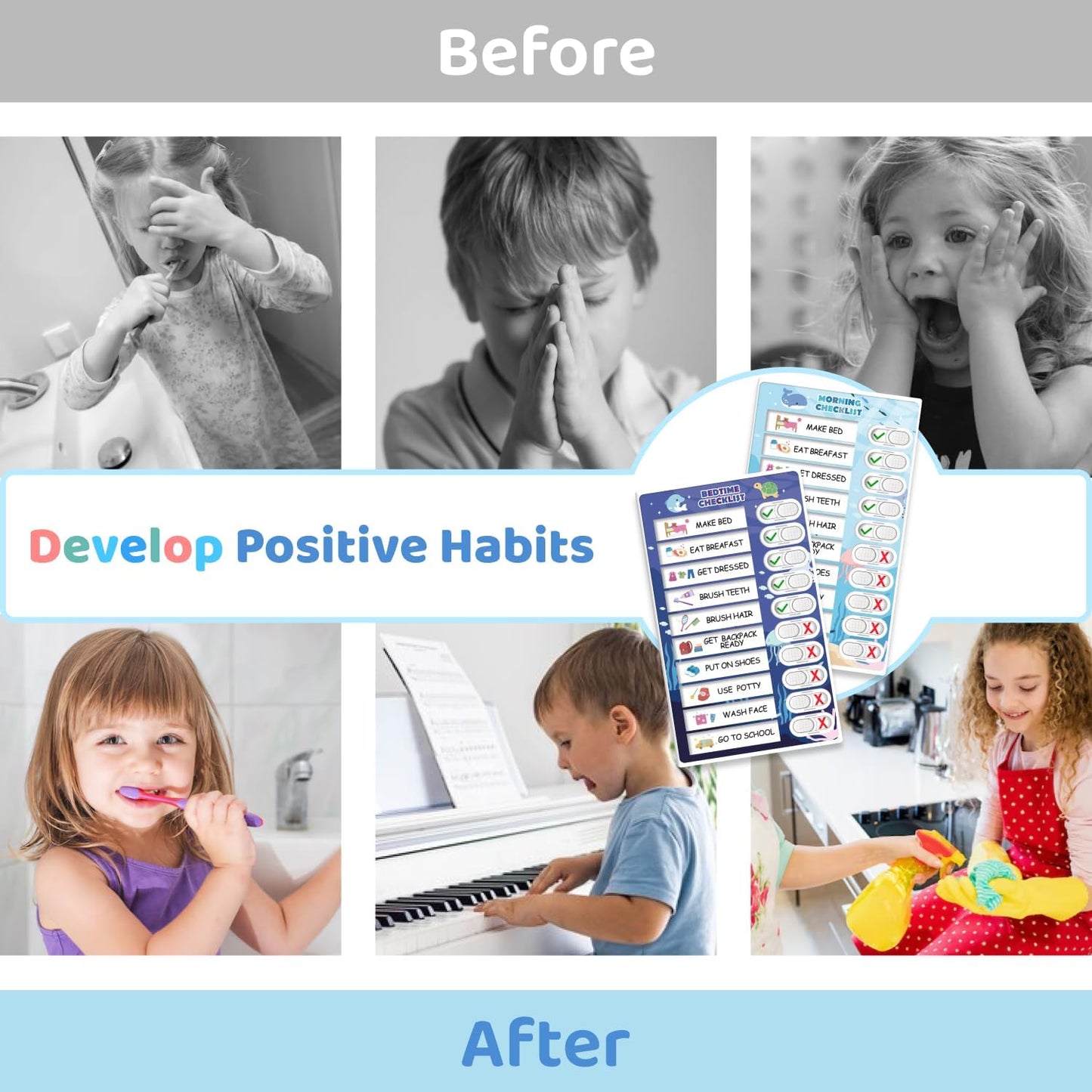 Upgraded Slider 3 in 1 Bedtime/Morning/Daily Routine Chart for Kids, Magnetic Chore Chart for Kids, Visual Schedule for Kids Toddlers Schedule Board for Home