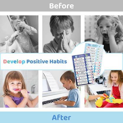 Upgraded Slider 3 in 1 Bedtime/Morning/Daily Routine Chart for Kids, Magnetic Chore Chart for Kids, Visual Schedule for Kids Toddlers Schedule Board for Home