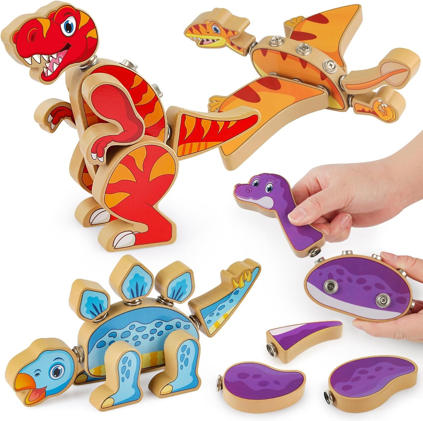 Coogam Fine Motor Building Robot Blocks for 3 4 5 Years Old Kids, Wooden Snap Together Builders, STEM Take Apart Robot Playset, Educational Learning Toy Gift for Boys Girls