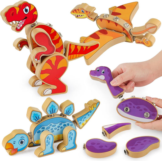 Coogam Fine Motor Building Robot Blocks for 3 4 5 Years Old Kids, Wooden Snap Together Builders, STEM Take Apart Robot Playset, Educational Learning Toy Gift for Boys Girls