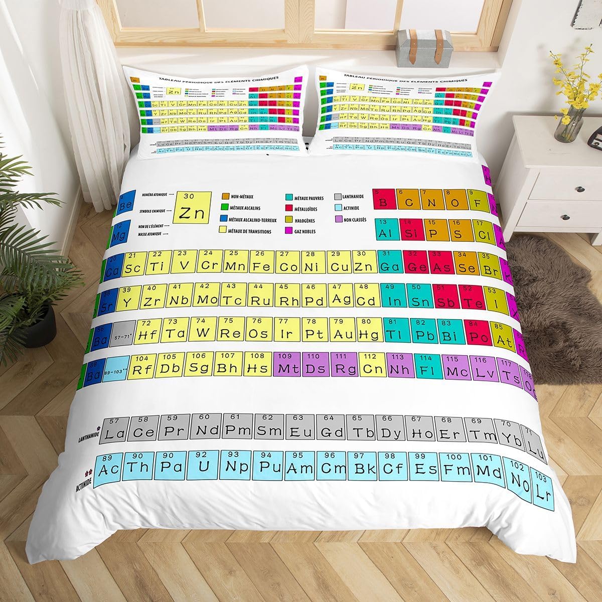 Erosebridal Science Theme Bedding Set Queen Size for Boys Girls Chemistry Periodic Table Print Duvet Cover Chemical Subject Theme Comforter Cover Teens Kids Math Science Atyle Bedspread Cover 3 Pcs