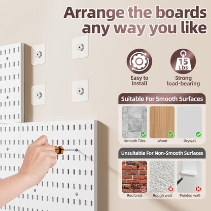 Pegboard Wall Organizer Kit, 4 Pcs Plastic Peg Boards with Hooks & Accessories, Wall-Mounted Pegboard Kit for Home Office Storage, Bedroom, Craft Room(22″×22″)