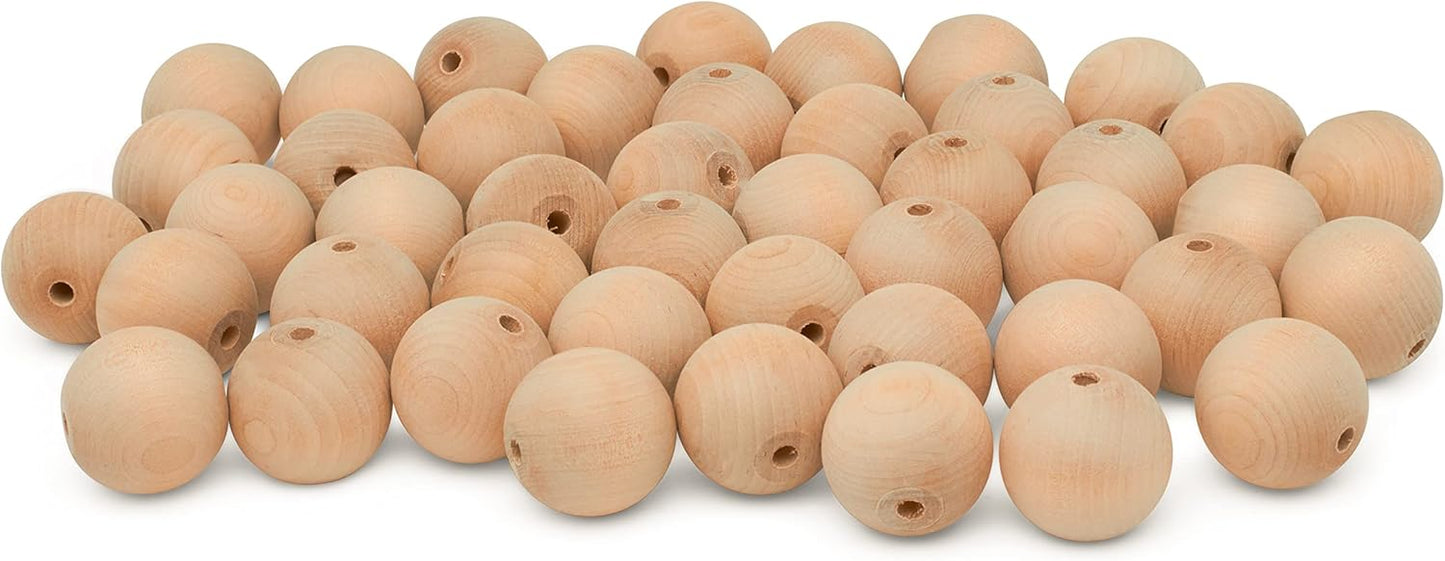 Large Wooden Beads for Crafts - Pack of 6 32mm 1-1/4 x 3/8 Inch Hole Large Wood Beads for Crafts withHoles for DIY | Round Wooden Balls for Crafts | Wood Beads for Jewelry Making | Woodpeckers