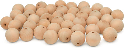 Large Wooden Beads for Crafts - Pack of 6 32mm 1-1/4 x 3/8 Inch Hole Large Wood Beads for Crafts withHoles for DIY | Round Wooden Balls for Crafts | Wood Beads for Jewelry Making | Woodpeckers