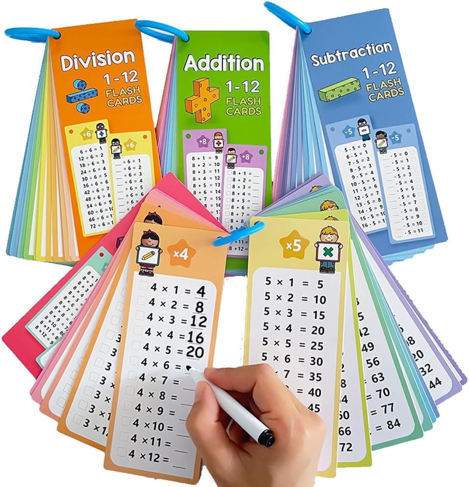Lachilly 1-12 Multiplication & Division Table Cards Set– Educational Math Flashcards for Kids Self Check Classroom Home Learning Aids Elementary School Montessori Teacher Teaching Aids