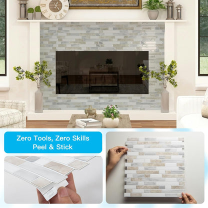 Art3d 10-Sheet Heavy-Duty Peel and Stick Backsplash, Waterproof Wall Tiles Stick on Kitchen Backsplash Living Space, Carrara Grey