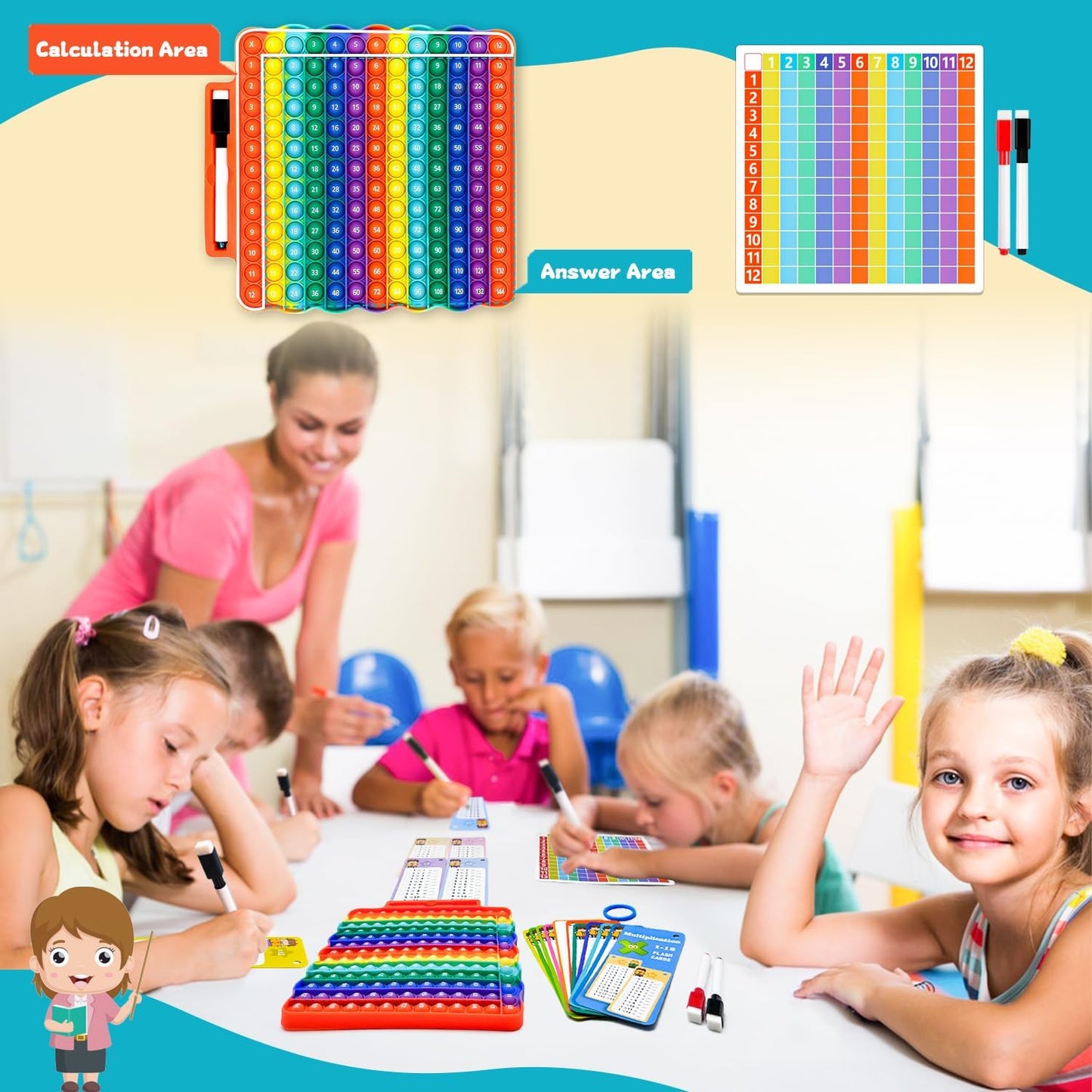 Addition Flash Cards+Multiplication Flash Cards + Fingertip Bubbles Toy, Interesting Math Combination, Math Games for Children Aged 3 +