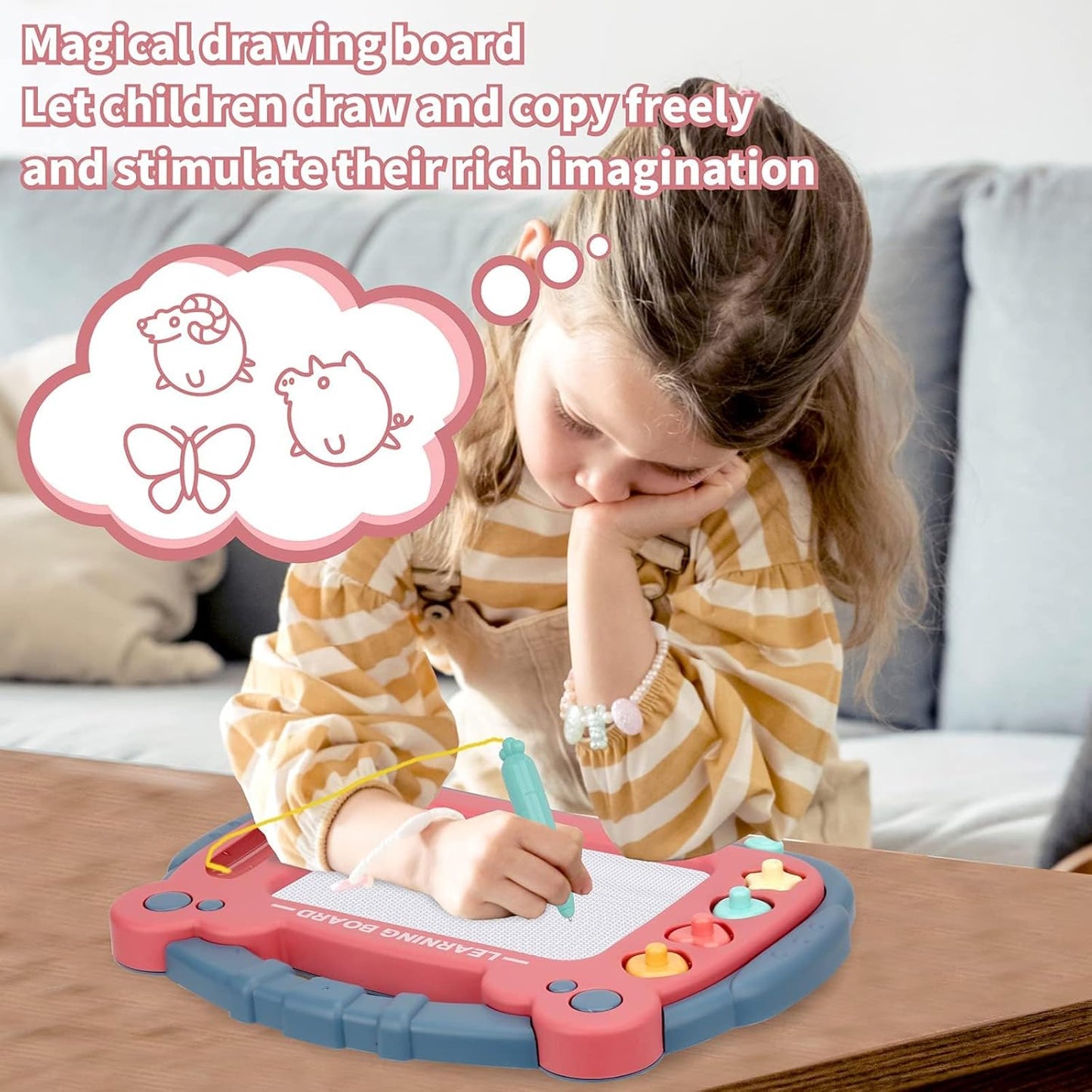 HCFJEH Magnetic Drawing Board, Sketch Doodle Board Pad Toy, Educational Learning Toys for Toddlers 3, Learning Toys for Baby Kids Boys Girls 3 Year Old Birthday Gift (Red)
