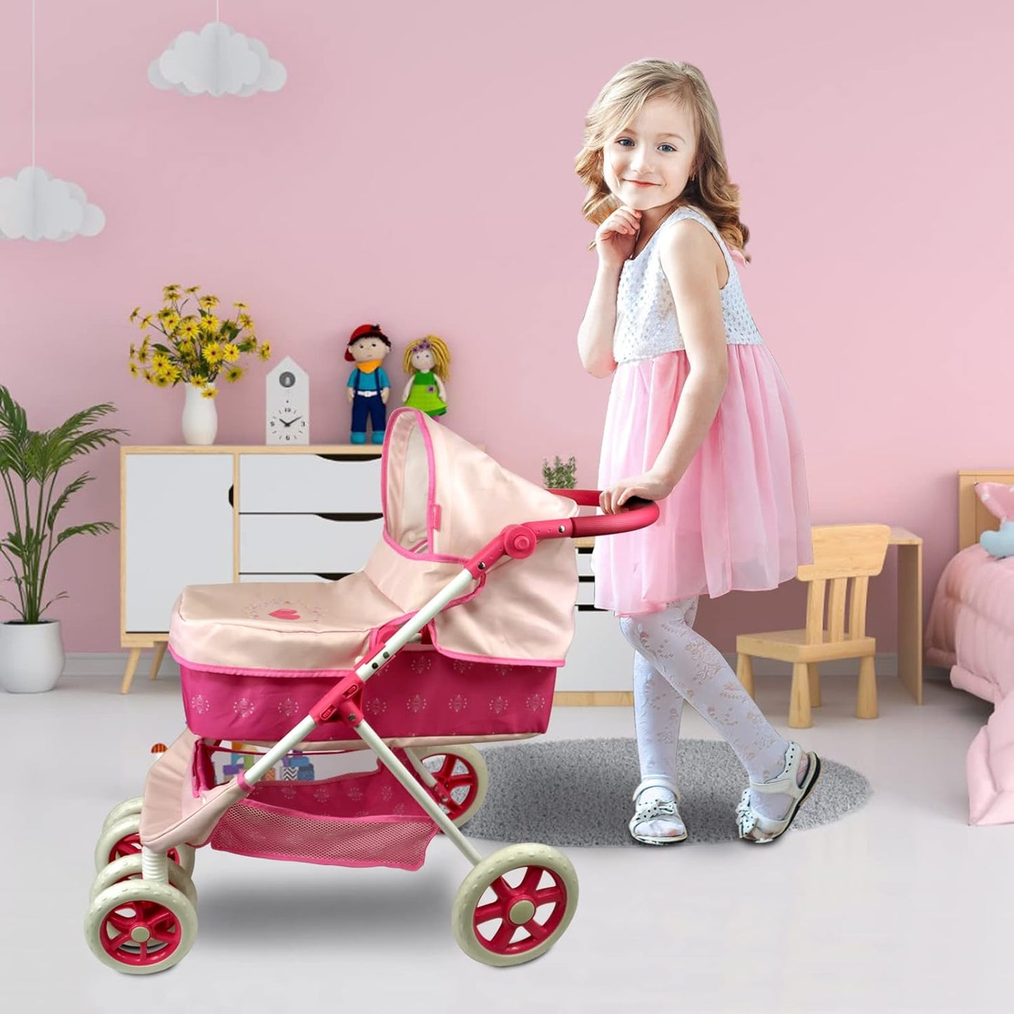 Anivia Stroller Toy Collection Doll Stroller Baby Doll Accessories for Toddlers 1-3Heart Design Gifts for Toddlers and Girls Toy Stroller