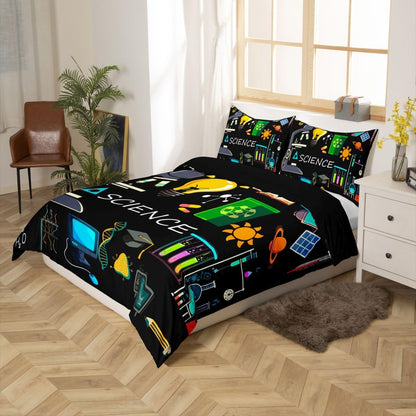 Erosebridal Science Theme Bedding Set Queen Size for Boys Girls Chemistry Periodic Table Print Duvet Cover Chemical Subject Theme Comforter Cover Teens Kids Math Science Atyle Bedspread Cover 3 Pcs