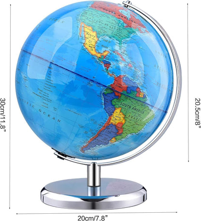 TTKTK World Globe with Stainless steel Stand Rotating Earth Spinning Globe for Kids Geography Classroom Education or Decorations (8 Inch Blue)