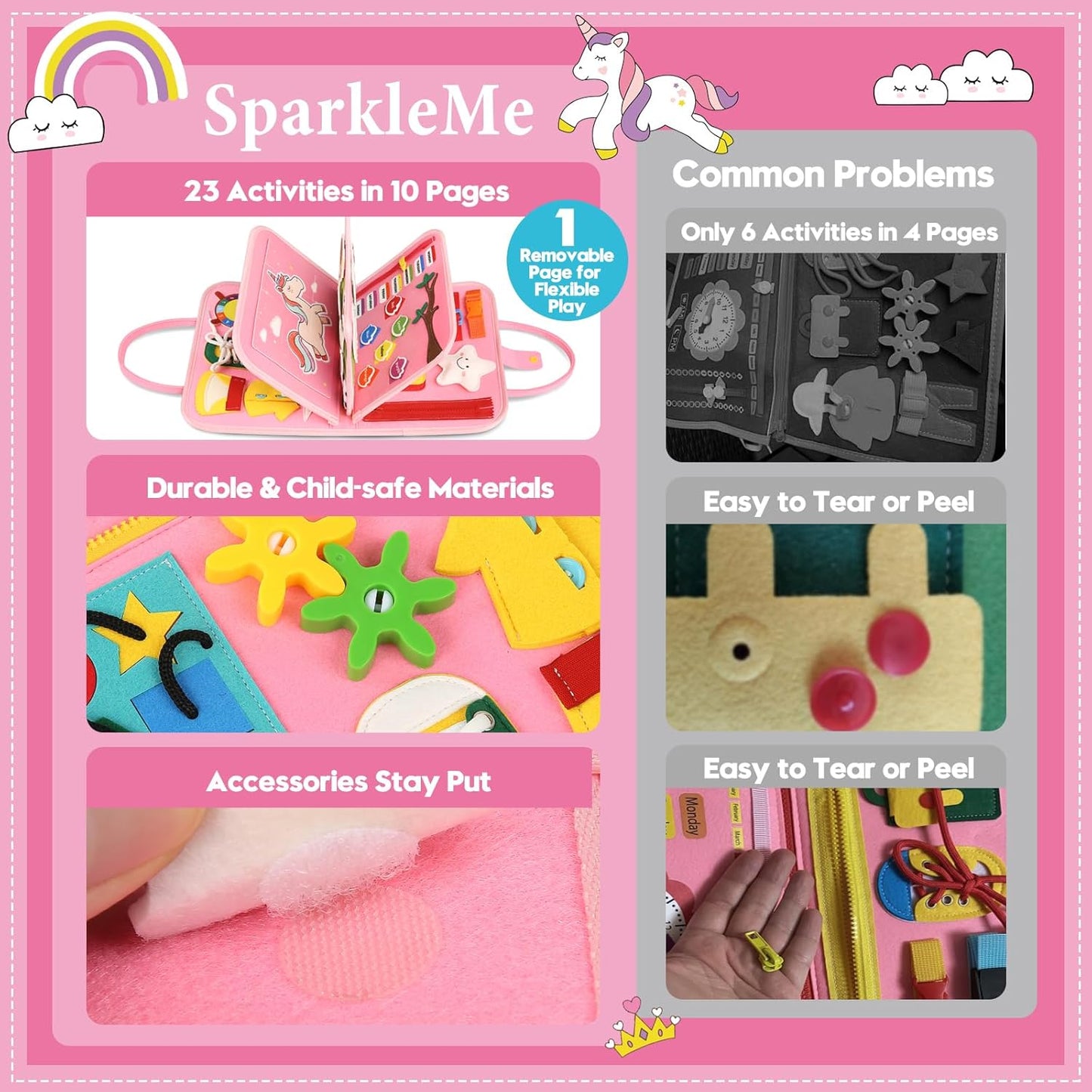 Toddler Sensory Busy Board: Travel Toy Activity Book for Girls Boys, Motor Skill Development Gift for Baby Aged 3-4 Years, Fine Educational Preschool Montessori Learning Toy for Car Airplane Dinosaur