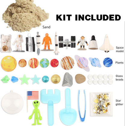 Space Themed Sensory Bin Filler,Planet Toys for Kids, Universe Solar System for Autistic Children, Space Astronauts Sensory Toys for Toddlers with 9 Planets, Sand, 3 Tools and More