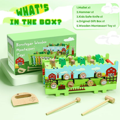 Wooden Baby Activity Cube Montessori Toys for 12+ Months Boys Girls | Hammering Pounding Toys with Abacus, Educational Toddler Activities Toys with Xylophone (Crocodile)
