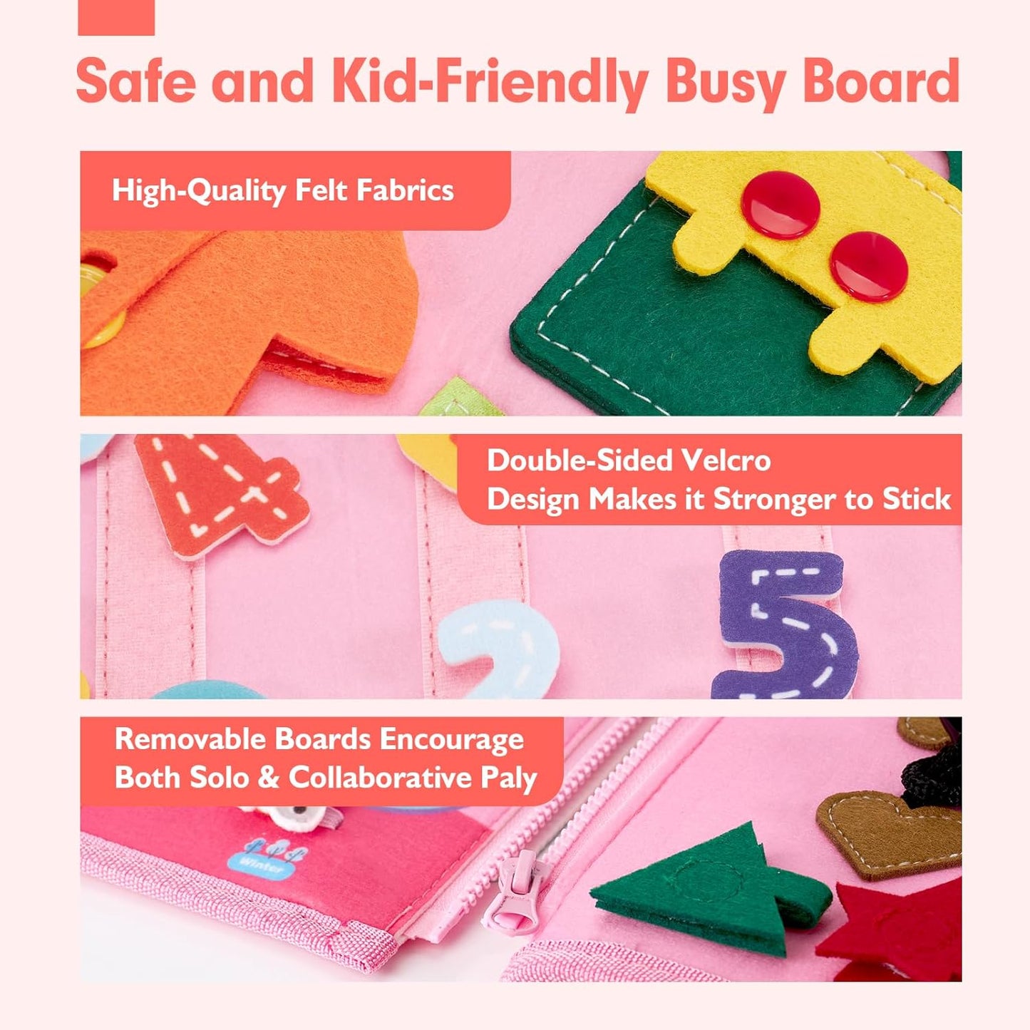 hahaland Busy Board for Toddlers - Montessori Toys Preschool Learning Activities with Life Skills, Alphabet, Number, Shape, Color, Animal, Weather - Toddler Boy Learning Educational Toys, Travel Toys