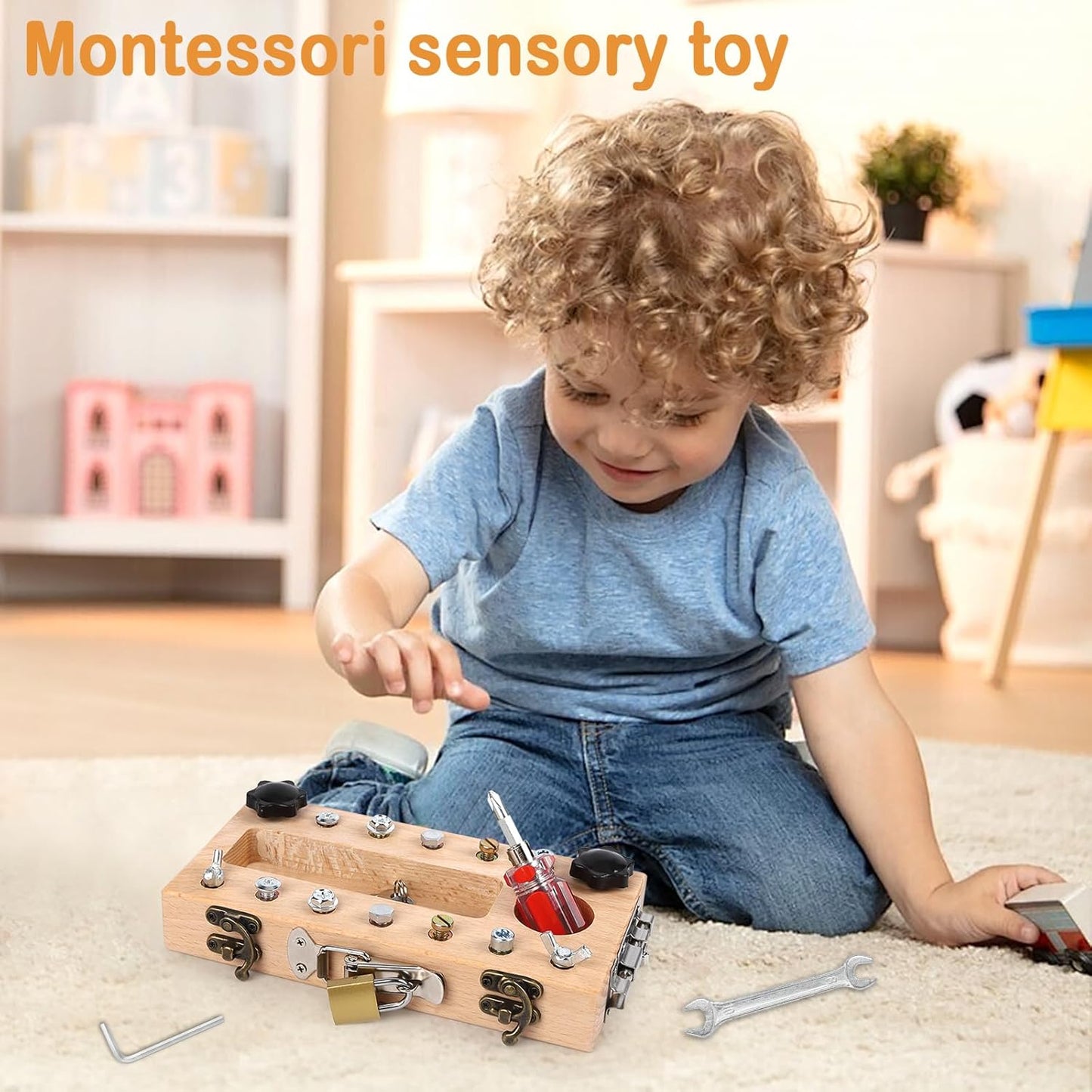 Screwdriver Board Set Montessori Toys for 3 Year Old,Wooden Screw Driver Activities Board, Fine Motor Skills & Sensory Development Toy