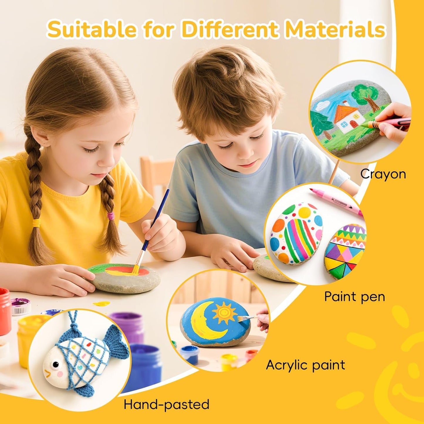 Simetufy 15 Pcs Rocks for Painting, River Rocks to Paint, 2"-3" Flat Painting Rocks, Smooth Rocks for Crafts, Natural Stones for DIY, Kindness Rocks Garden Decoration