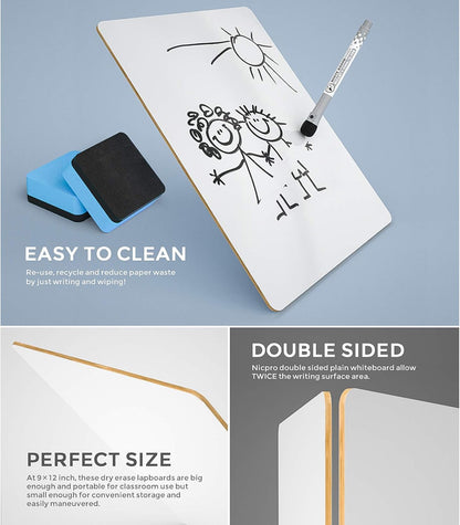Nicpro Dry Erase Board with Lines 12 x 16 in, 2 Pack Kid Double Sided Lined White Board Dry Erase with 8 Pens, 2 Eraser, Small Learning Whiteboards for Kids, Students, Homeschool Essentials Supplies
