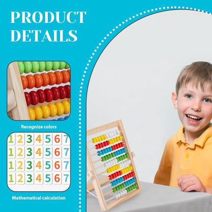 Abacus for Kids Math with Multi-Color Beads, 10-Row Wooden Abacus for Toddlers 3-5, Counting Blocks, Preschool Math Learning Tools for Kids 6-8