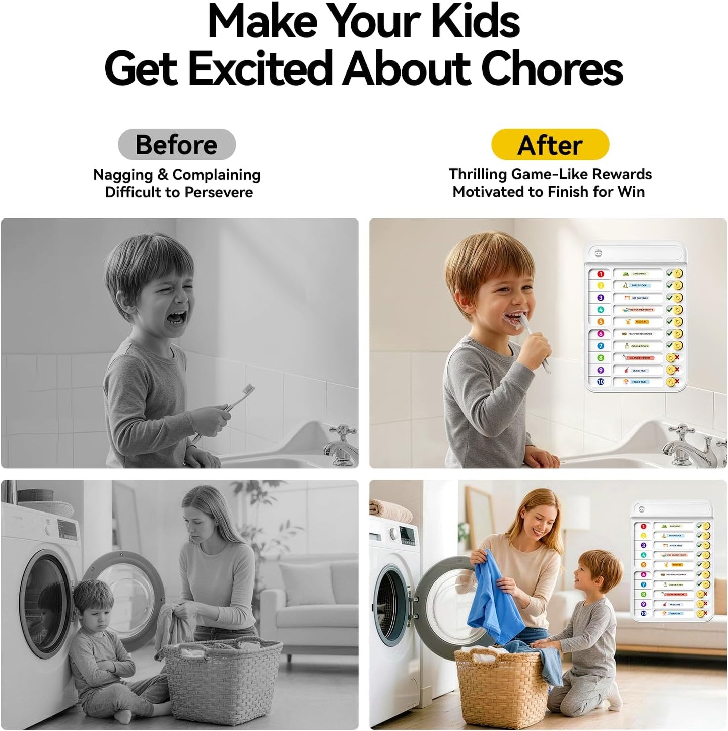 Magnetic Chore Chart for Kids, ADHD Tools for Kids to Do List Checklist Task Board Routine Chart Visual Schedule for Fridge with 10 Sliders and Magnetic Marker - White