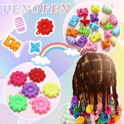 60PCS Colorful Hair Beads 3 Styles Loc Bead Flower Self Hinge Hair Barrettes Cute Design Acrylic Dreadlock Beads Accessories for Kids Girls