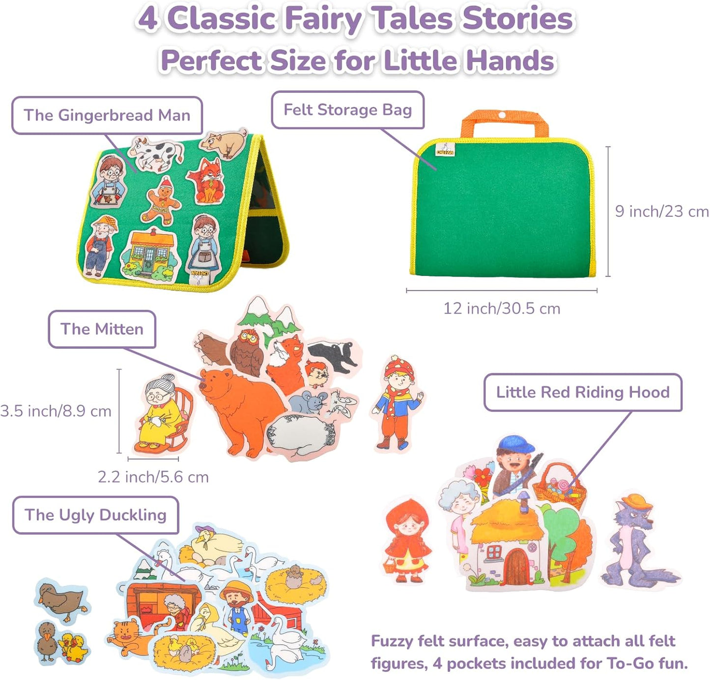 CHEFAN Felt/Flannel Board Story Set of 4, PRECUT Felt Pieces for Preschool Toddlers Circle Time,We are Going On A Bear Hunt, Mary Had A Little Lamb, Little Bo-Peep, Little Boy Blue