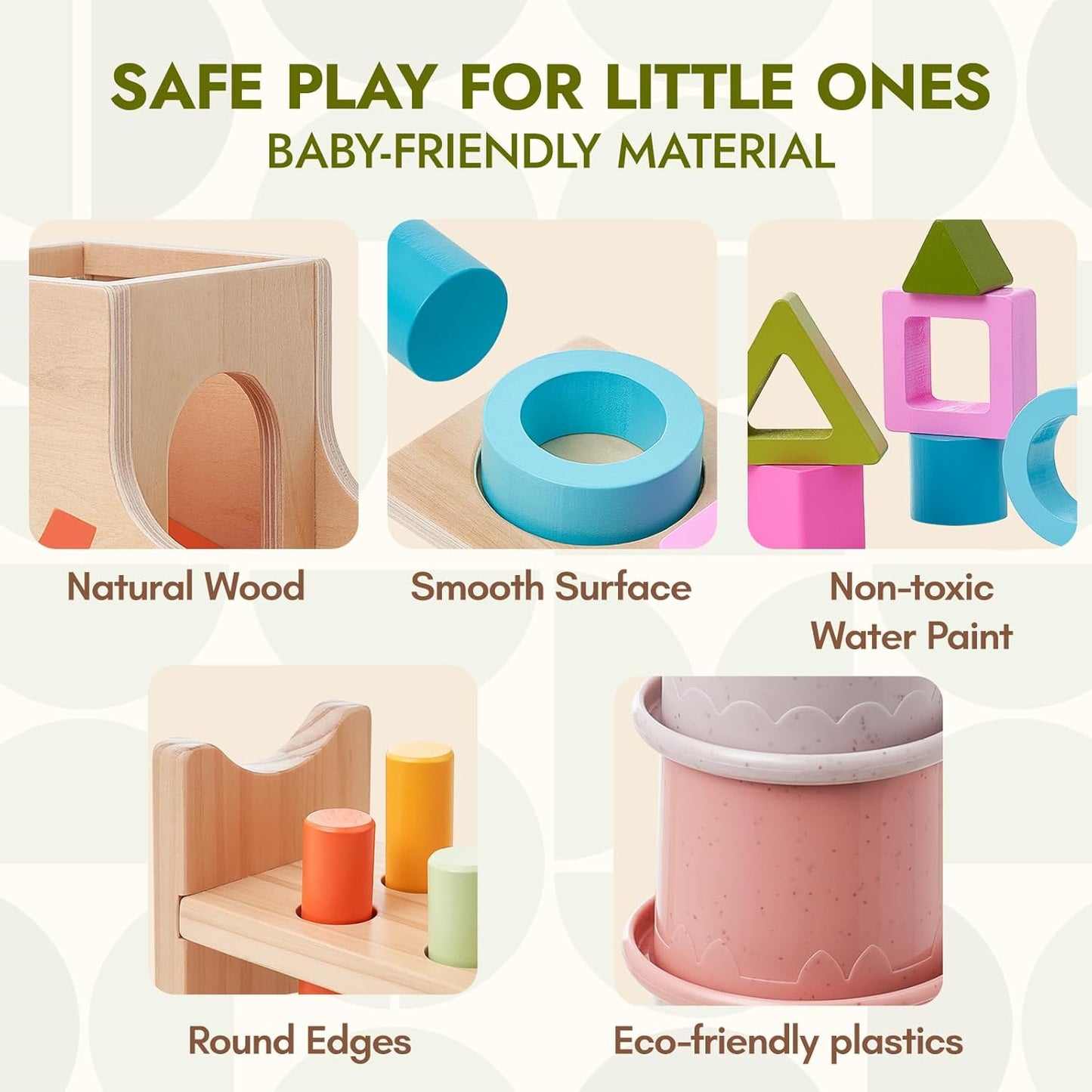 Giant bean Montessori Toys for Baby, 6-in-1 Wooden Early Education Learning Toys with Sensory Teething,Object Permanence Box,Shape Sorting Stacking Ring,Mirror Puzzle,Christmas Toy for Kid 1 2 3