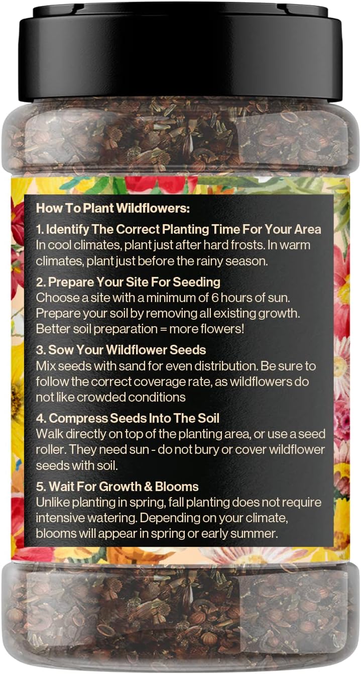 Mini Wildflower Seed Shaker - Save The Bees Seed Mix, by GevaGrow | 80,000+ Seeds | Pollinator & Bee Attracting Flower Seeds Bulk for Planting in Pots & Outdoor Gardens | 2 Ounce