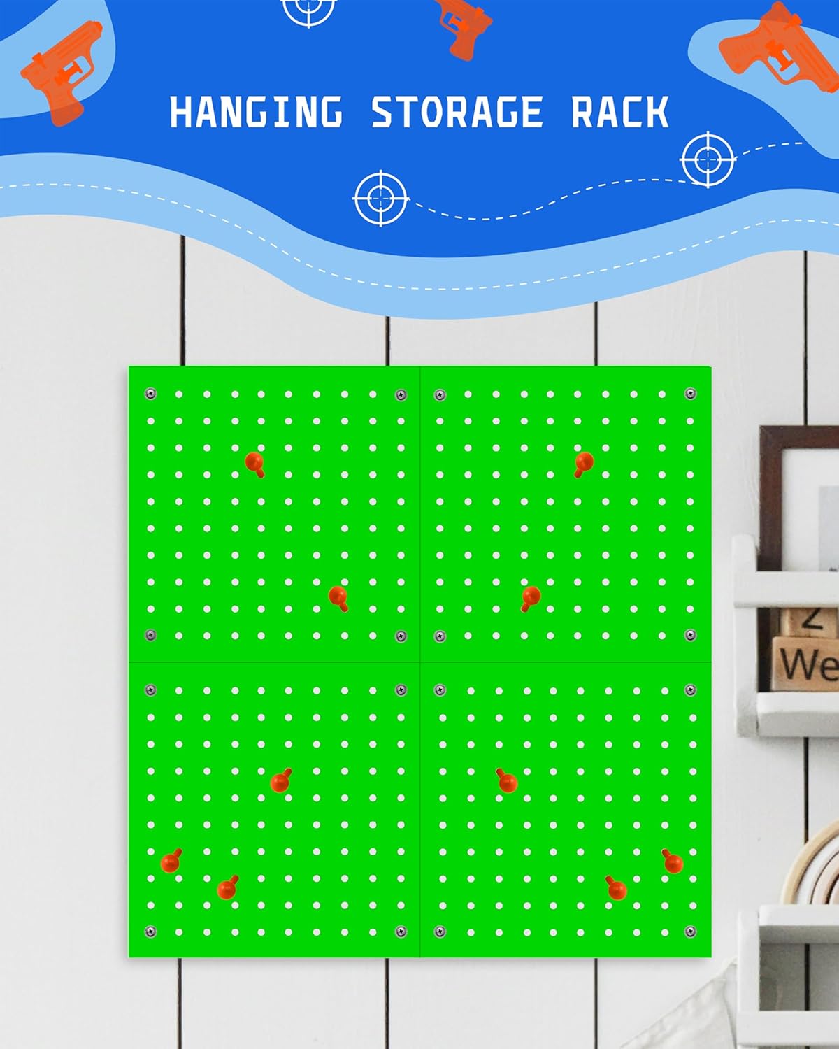 Skywin Wooden Pegboard for Nerf Gun Storage, Nerf Gun Wall Mount Eagle Shape, Compatible with All Blasters, Rack for Wall Organization - Birthday Gift for Kids (Orange)