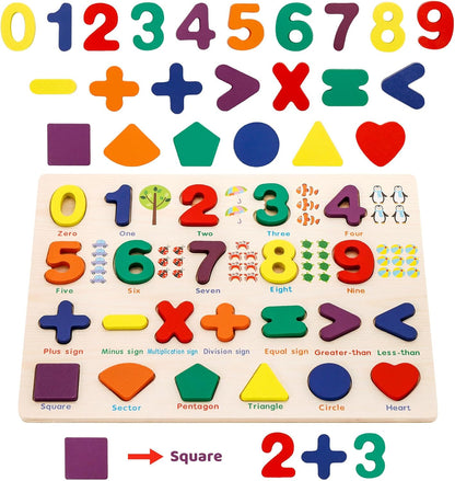 Attmu Wooden Puzzles for Toddlers, 6 Pcs Alphabet Puzzle ABC Shape Number Animal Farm Puzzle, Learning Toys for Kids, Preschool Educational Activities Toddler Gift Toys for Girls Boys Christmas Easter