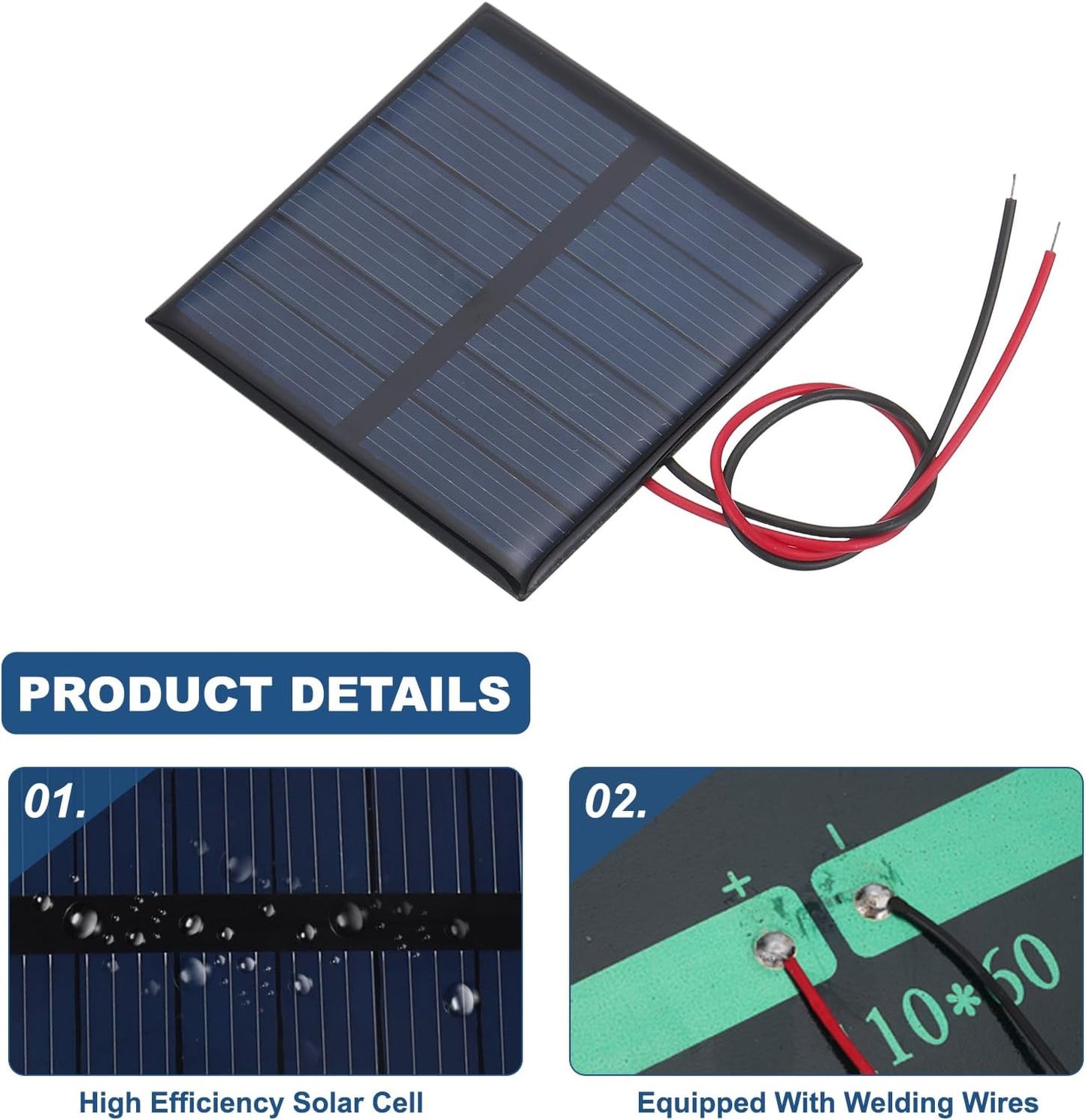 MECCANIXITY 2 Pcs 5.5V 0.44W 70mA Mini Solar Panels, Small Polycrystalline Solar Cell Panel with 2 Cable for DIY Electric Toy Materials Kits Charger, 60mm x 60mm