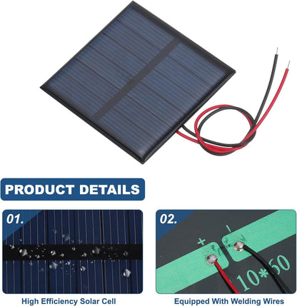 MECCANIXITY 2 Pcs 5.5V 0.44W 70mA Mini Solar Panels, Small Polycrystalline Solar Cell Panel with 2 Cable for DIY Electric Toy Materials Kits Charger, 60mm x 60mm