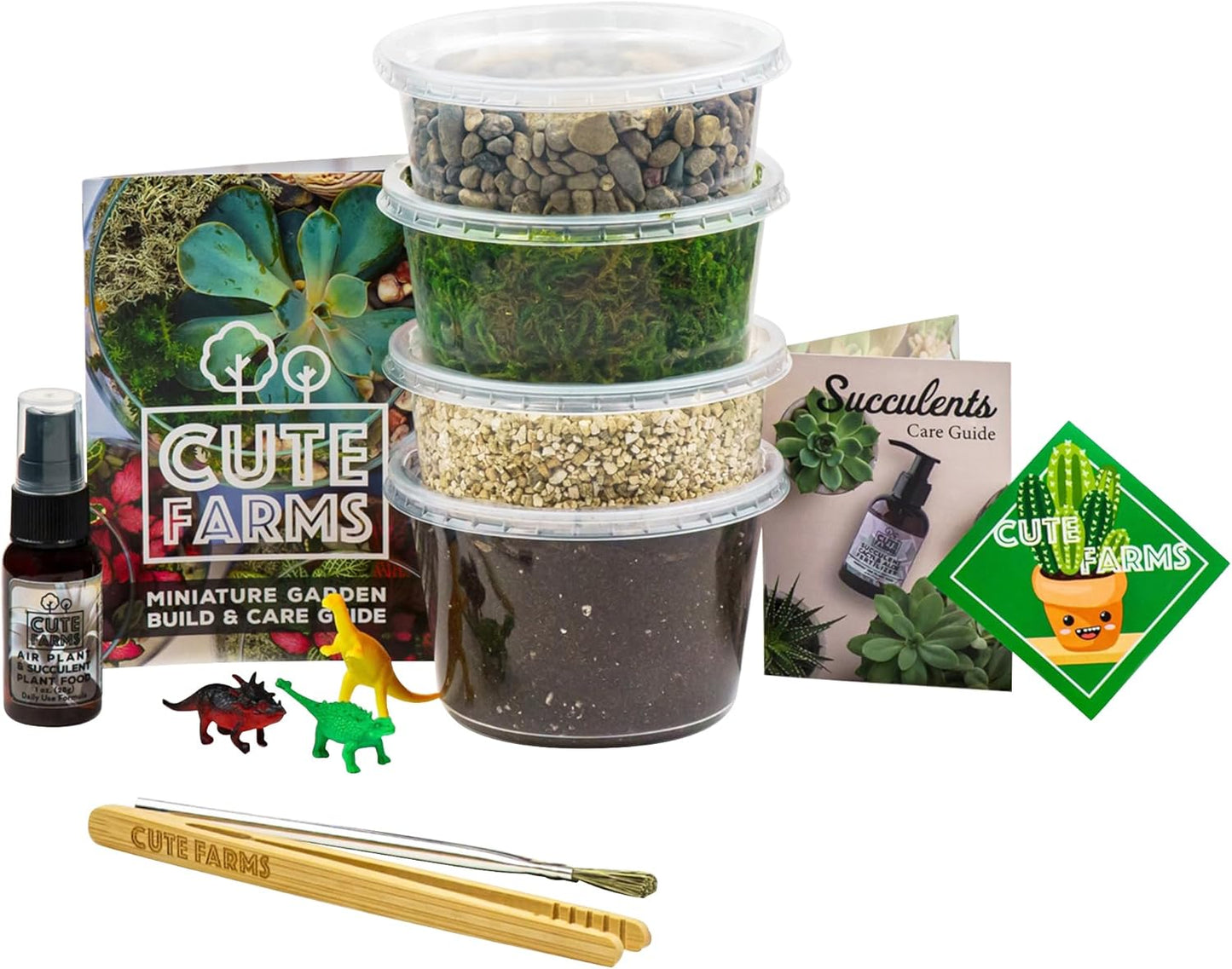 Cute Farms Terrarium Starter Kit | Moss, Vermiculite, Soil, Pebbles, Plant Food, & Finishing Tools (Large Kit + Crystals)