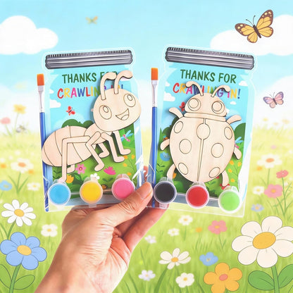 BOIKOKY 12 Pack Bug Party Favors for Kids - Individually Wrapped Paint Your Own Wooden Magnet Craft Kits with Thank You Card, Insect Birthday Party Supplies for Preschoolers