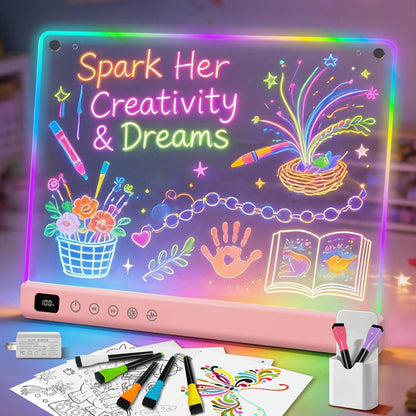Led Drawing Board with 13 Light Effects, 16" Rechargeable Glow Doodle LED Note Board with Colors, Neon Light Up Drawing Tablet Gifts for Kids for Easter Birthday Christmas Gift Ideas