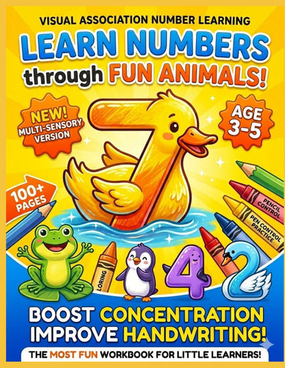 Visual Association Number Learning: Learn Numbers through Fun Animals! Multi-Sensory Activity Book for Toddlers & Preschoolers, Age 3-5, fine motor skills & Pen Control