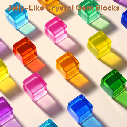 Woodtoe Wooden Building Blocks Set for Kids, 36 PCS Rainbow Acrylic Gem Blocks - 3 Wood House, Montessori Stacking Toy for Toddlers, Educational STEM Birthday Creative Toy Gift for Boys Girls 3-6