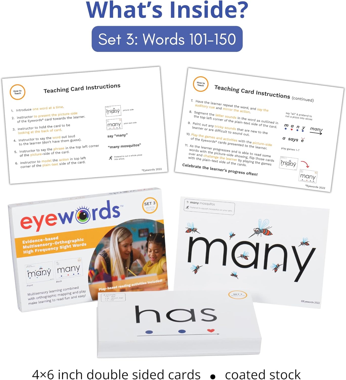 Sight Word & Phonics Flash Cards with Sound Mapping, Set 3 (High-Frequency Words 101–150), Picture-Embedded, Multisensory Learning, Pre-K–Grade 3, Homeschool & Classroom Use, Model EW-27