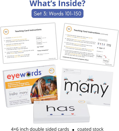 Sight Word & Phonics Flash Cards with Sound Mapping, Set 3 (High-Frequency Words 101–150), Picture-Embedded, Multisensory Learning, Pre-K–Grade 3, Homeschool & Classroom Use, Model EW-27