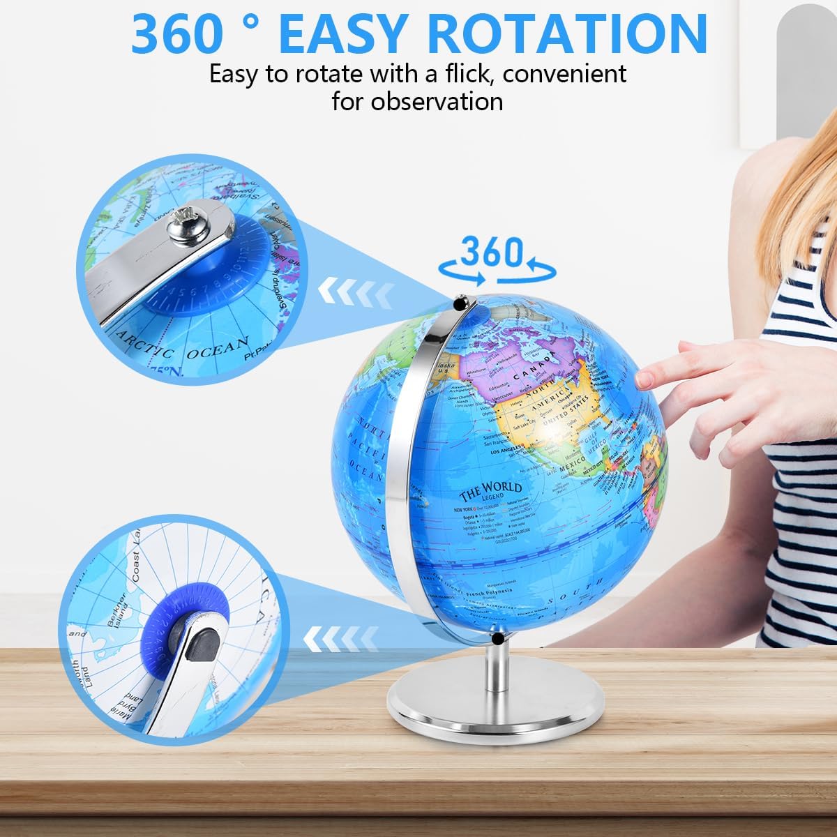 KISEER 6 Inch World Globe Rotating Earth Spinning Globe with Heavy Metal Stand for Kids Geography Classroom Education or Office Home Decorations
