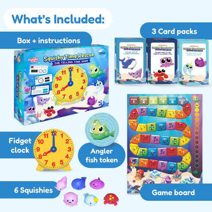 The Fidget Game Squishy Time Rescue - Telling Time Game for Kids Ages 6-11 | Multisensory Hands-On Learning Board Game with Manipulatives | Classroom Must Have for Grades 1-5