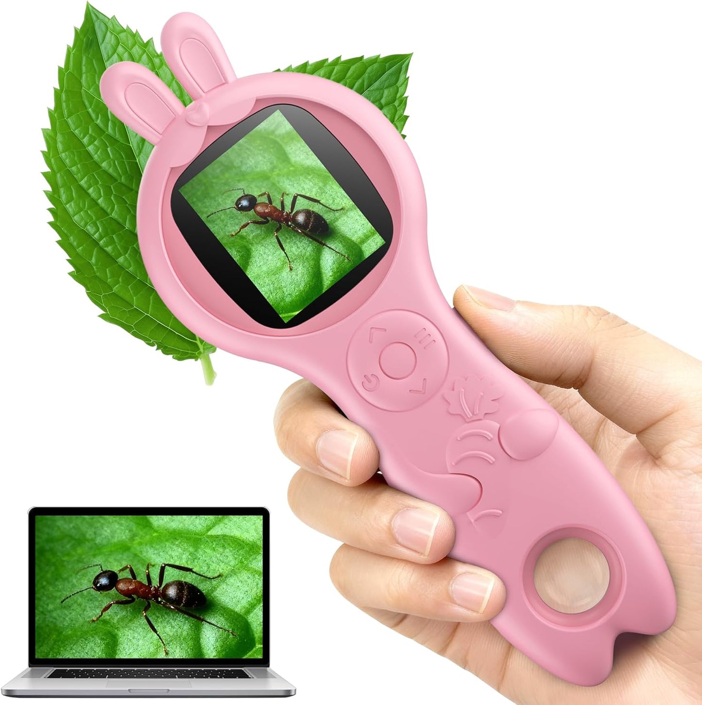 Microscope for Kids - Mini Pocket Digital Kids Microscope, Portable Handheld USB 500X Magnifying Glass, 4X Zoom, Christmas Birthday Gifts for Boys Girls Aged 3-12