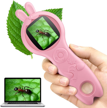 Microscope for Kids - Mini Pocket Digital Kids Microscope, Portable Handheld USB 500X Magnifying Glass, 4X Zoom, Christmas Birthday Gifts for Boys Girls Aged 3-12