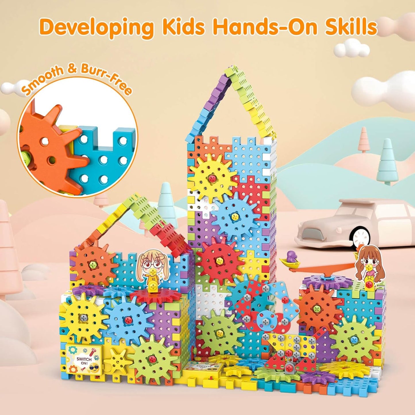 Building Toys, 234 Pieces Upgrade Gear Building Blocks Set Kids Tool Set with Electric Drill, Kids Toys STEM Kits Gifts for Boys Girls Age 3+