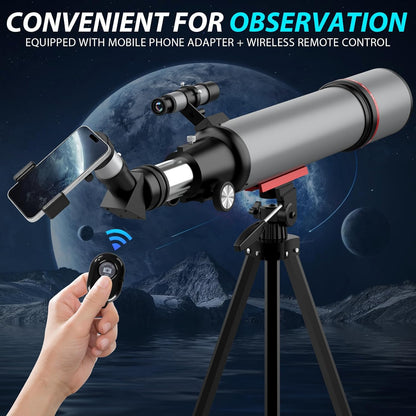Telescope for Adults High Powered - 90mm Aperture 600mm Refractor Telescope for Kids & Beginners - Portable Astronomy Telescopes Profesional with Phone Adapter Tripod Carry Bag Gifts for Men