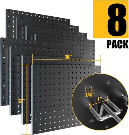 Spampur Peg Board, 4 Pack Metal PegBoard Organizer with Accessories, White Pegboard Panels with 50 Pcs Hooks and Baskets, Wall Organizer for Office, Craft Room Organization, Garage, Sewing Room