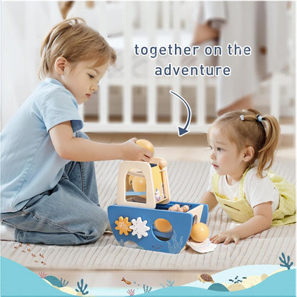 Promise Babe 5-in-1 Baby Wooden Activity Cube, Sea Ocean Montessori Toddler Toys for 1+ Year Old Boys Girls Gifts, Educational Learning Boat Toys for 1st Birthday Gifts for Kids