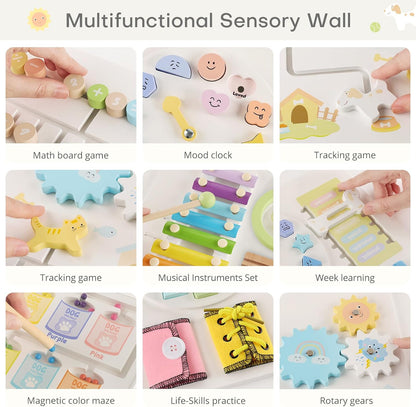 Wooden Dog Wall Busy Board Panels, Sensory Wall Activity Board for Toddlers 1-3, Montessori Learning Activity Center, Educational Toys for Kids Room, Preschool & Daycare